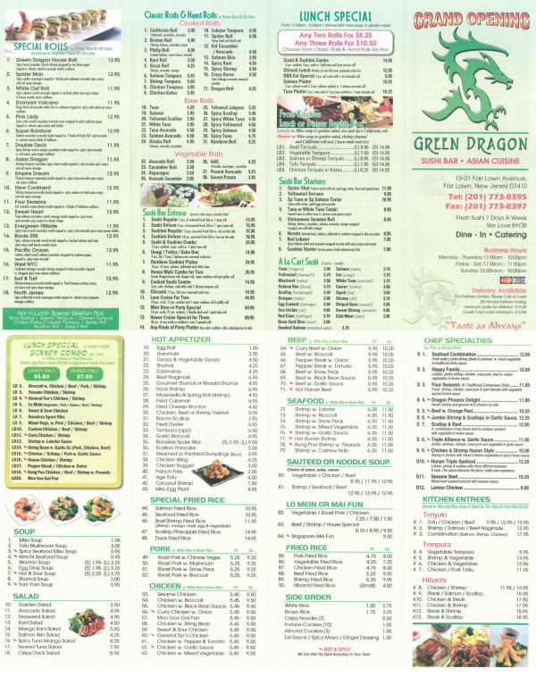 green dragon menu